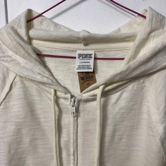 Victoria's Secret PINK Cream Full Zip Hoodie New With Tags Size Large Light - Picture 5 of 7